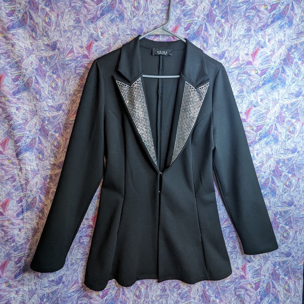 AKIRA Black Blazer with Rhinestone Lapels